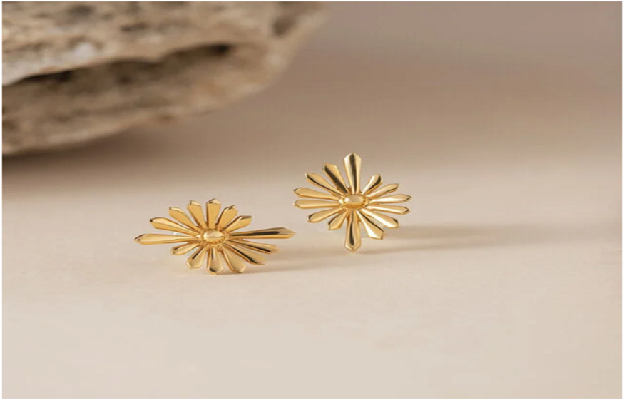 Sunburst Sparkly Gold Ear Studs